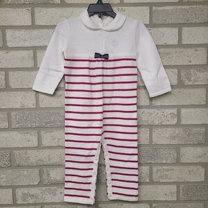 Janie and Jack Cotton White Pink Striped One Piece Knit Outfit Size 12-18 Months
